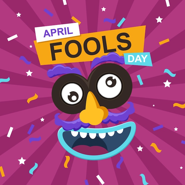 Fools day greeting card with funny face Vector illustration