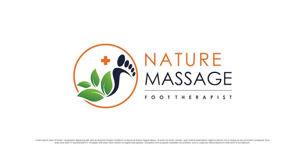 Foot massage therapy logo design with leaf element and unique concept Premium Vector