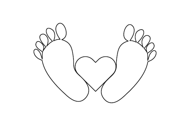 Vector foot sole continuous one line drawing of isolated outline vector art illustration