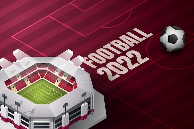 Football 2022 of Qatar and purple background isometric vector illustration