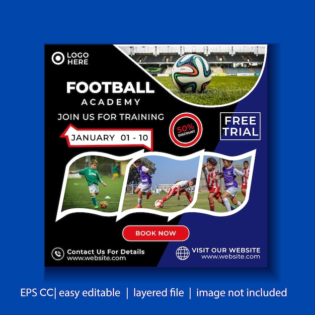 football Academy social media template design vector Soccer sport article promotion instagram post