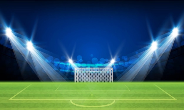 Football arena field with bright stadium lights vector design Vector illumination