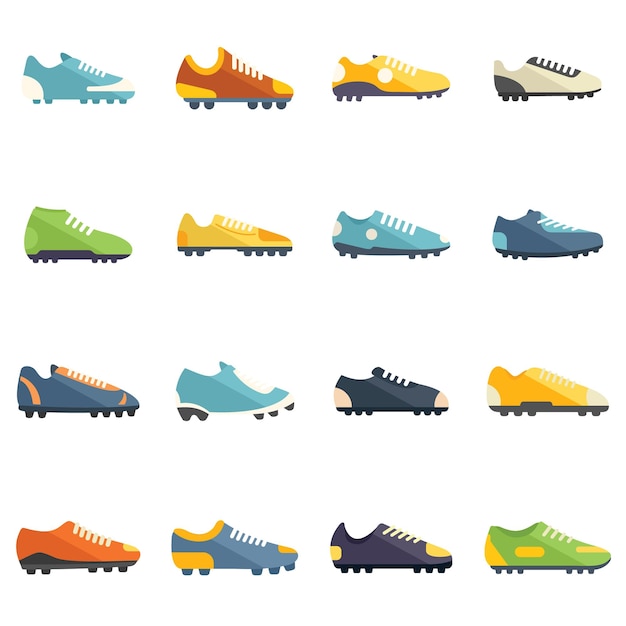 Football boots icons set flat vector Soccer boot