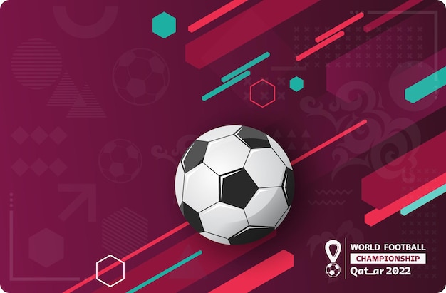 Football competition symbol Burgundy color qatar silhoulette and the flag of Qatar Sports background