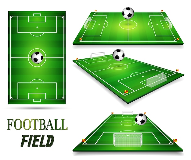 Football field, soccer field set with football ball.