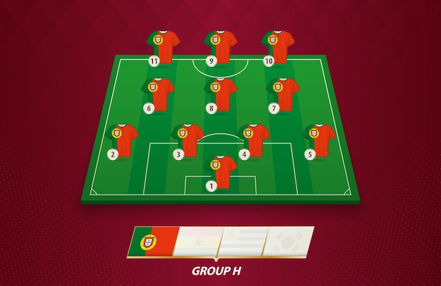 Football field with Portugal team lineup for European competition