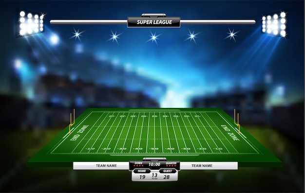 Vector a football field with the scoreboard of the game with the scoreboard