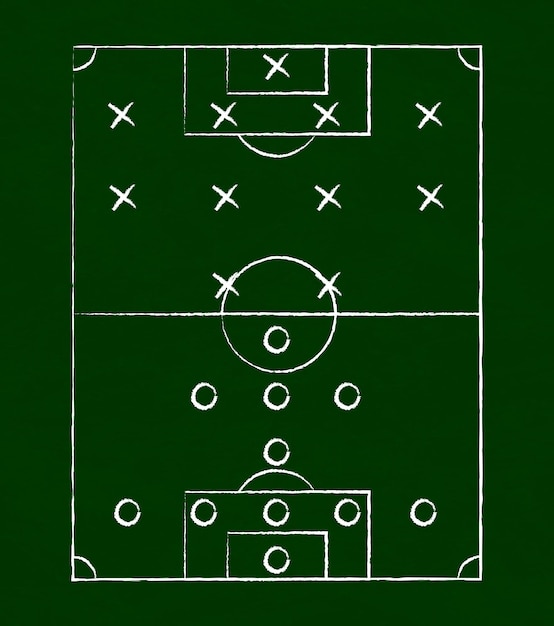 Football and football tactics drawn with white chalk on a green board Vector