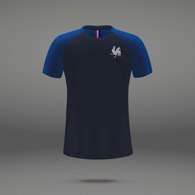 Football kit of France 2018, t-shirt template for soccer jersey. 