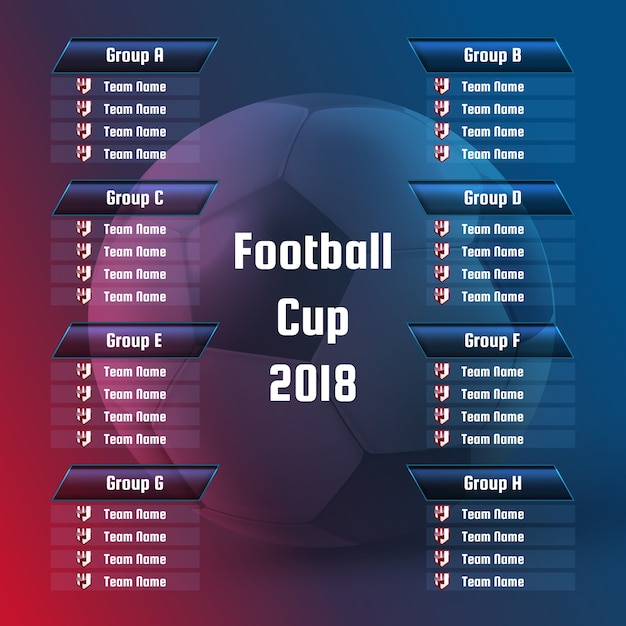 football match schedule championship groups. Template soccer world tournament of playoffs in blue, purple and red colors