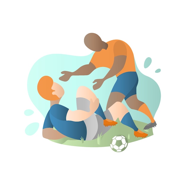 Vector football player injury and complaining in flat illustration