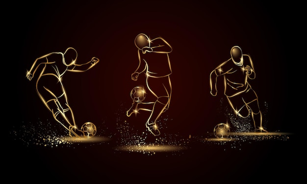 Football players set Golden linear soccer player illustration for sport banner background and flyer