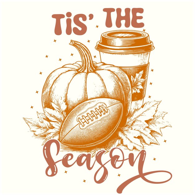 Vector football pumpkin coffee season fall autumn design for tshirt banner poster background