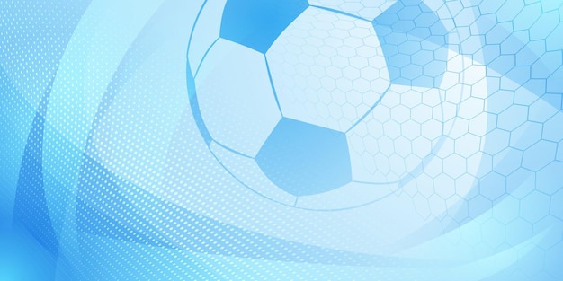 Football or soccer background with big ball in light blue colors