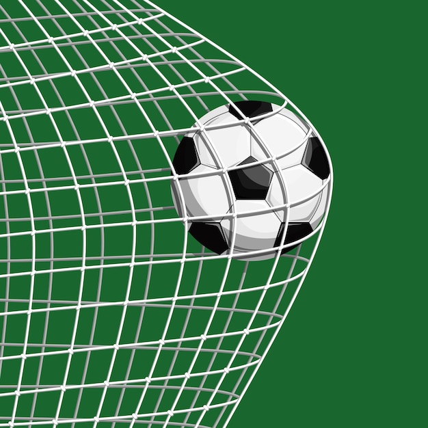 Football soccer ball scoring goal in net goalposts on field vector illustration Isolated sport gear