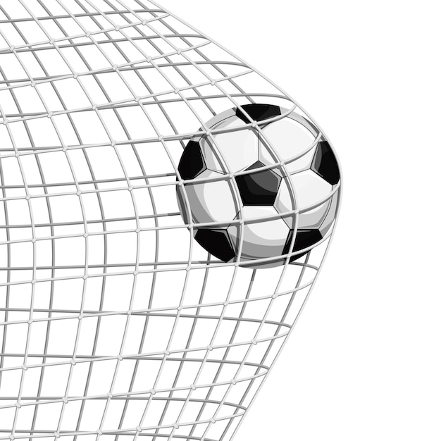 Football soccer ball scoring goal in net goalposts flat vector illustration Isolated sport gear icon