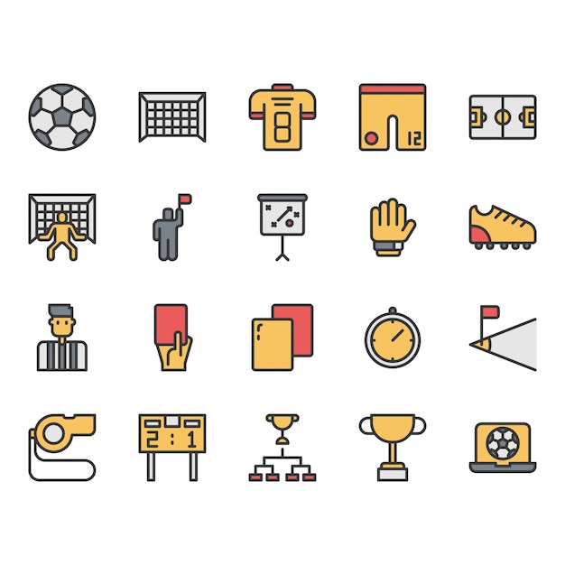 Football or soccer equipments icon and symbol set