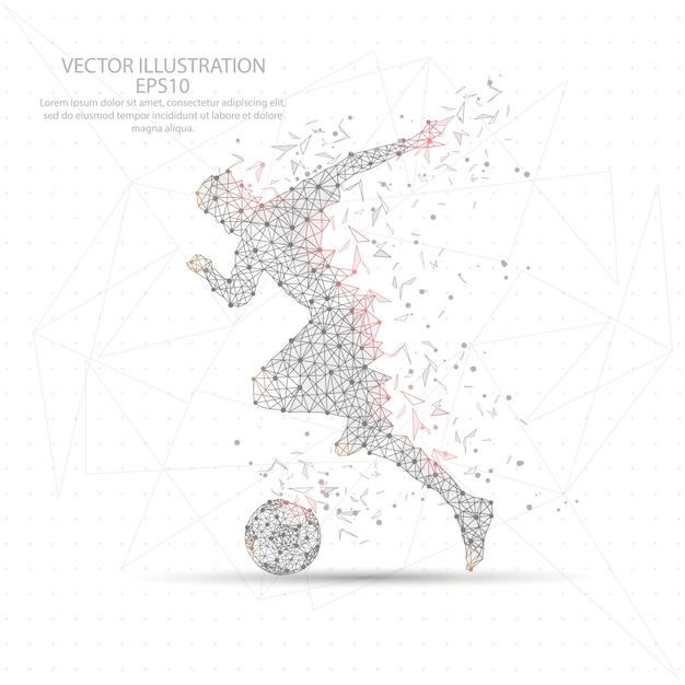 Vector football soccer player digitally drawn low poly triangle wire frame.