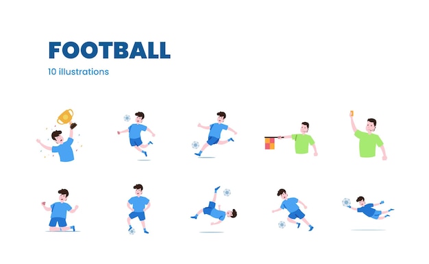 Football or soccer player and referee illustration set for match league cup