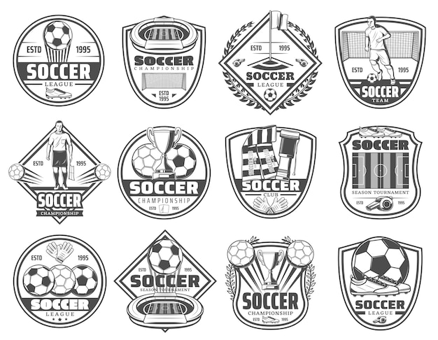 Vector football or soccer sport heraldic icons