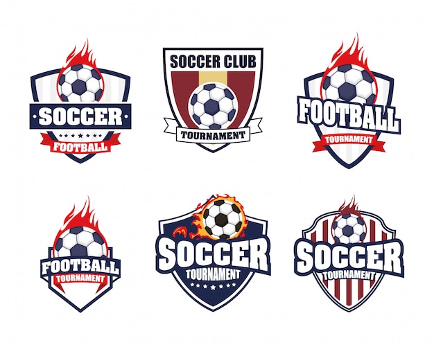 Football soccer sport poster with set emblems icons