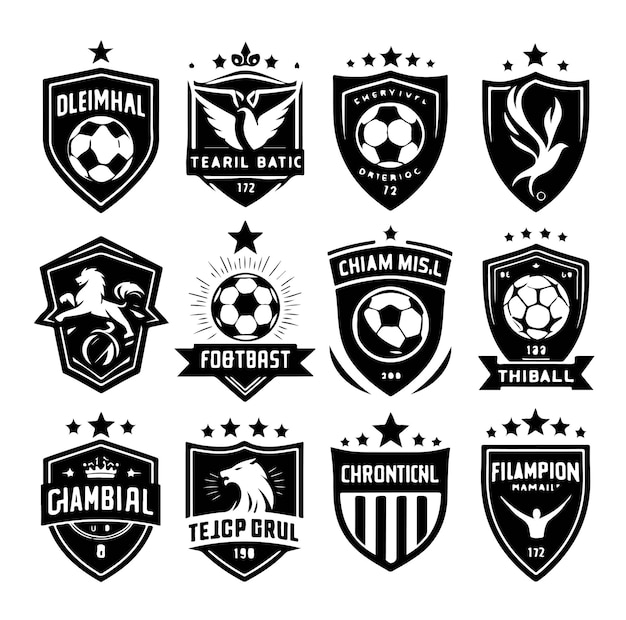 Vector football soccer sport team club logo with shield crown and ball concept icon vector on white