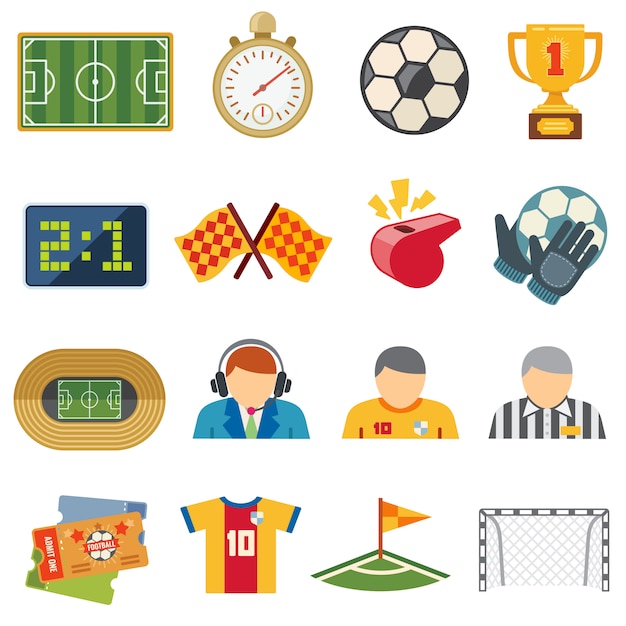 Football sports flat vector icons. Soccer game symbols