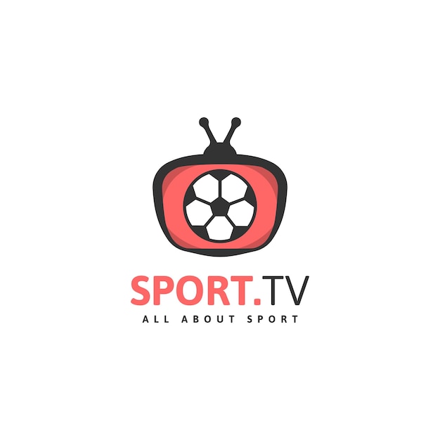 Football tv design. Television and ball logo template flat vector