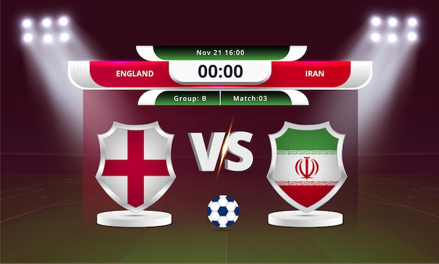 Vector football world cup england vs iran football match scoreboard broadcast