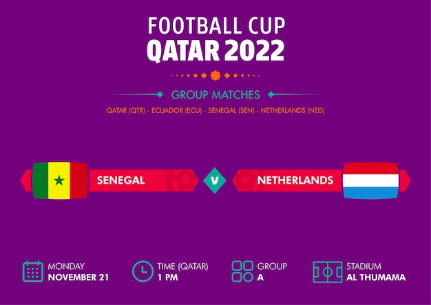 Football World Cup Qatar 2022 The schedule template of group A matches with the competing teams