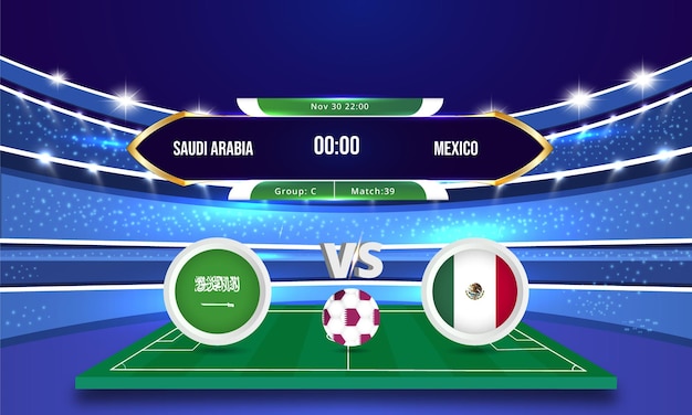 Football World cup Saudia Arabia vs Mexico football match scoreboard broadcast