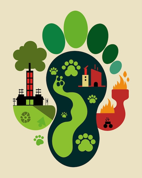 A footprint composed of various toxic chemicals and pollutants representing the damage caused by