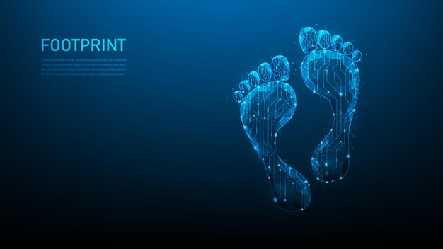 Vector footprint digital technology on blue drak background. biometric identity protection investigations.