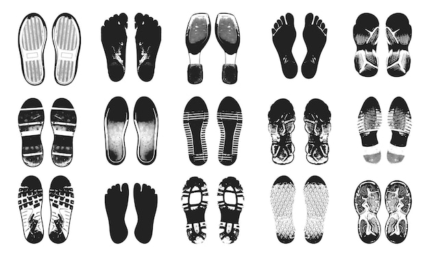 Vector footprint silhouettes black shoes shapes barefoot steps sole shoe and sneakers footprints isolated prints human footstep neoteric vector clipart