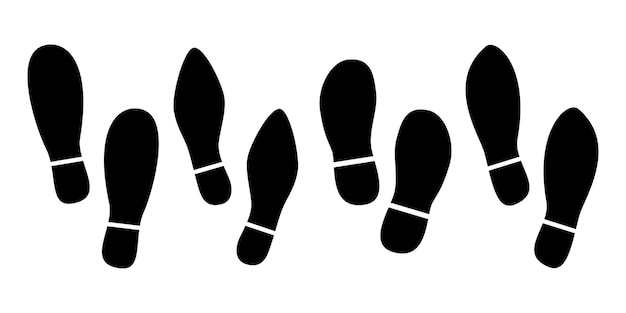 Footprints human shoes silhouette, vector set, isolated on white background. Vector illustration.