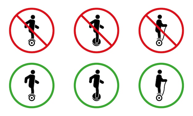 Forbid Electric Unicycle Hoverboard Gyroscooter Pictogram Set Ban Danger Transport Icon Warning