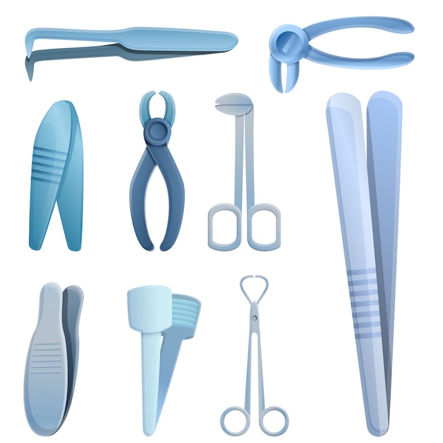 Forceps icons set, cartoon style