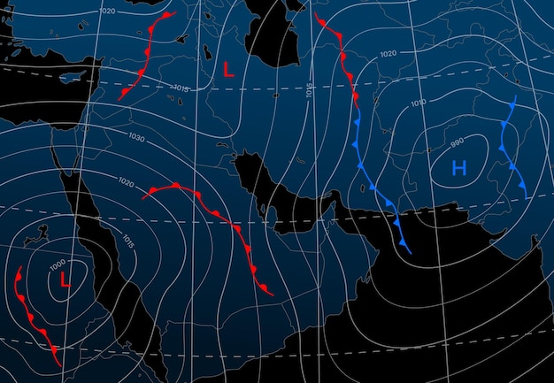 Forecast weather night isobar map of middle east