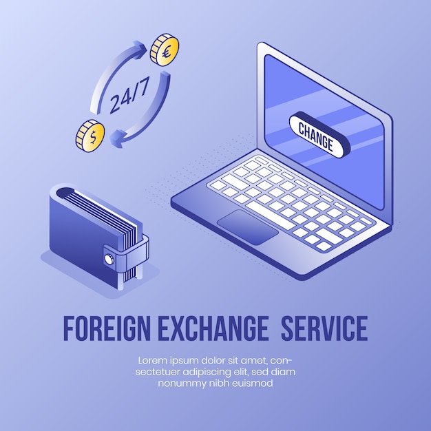 Foreign exchange service. Digital isometric design concept