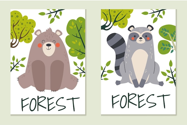 Forest animals card cover scrapbook print isolated set