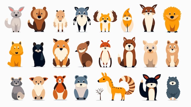 Forest Animals in Flat Style Big Set