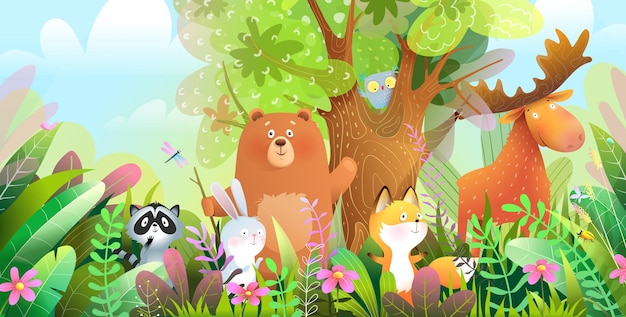 Forest Animals Illustration in Nature for Kids