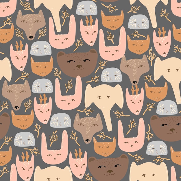 Forest animals seamless pattern Hand drawn vector illustration can be used for baby