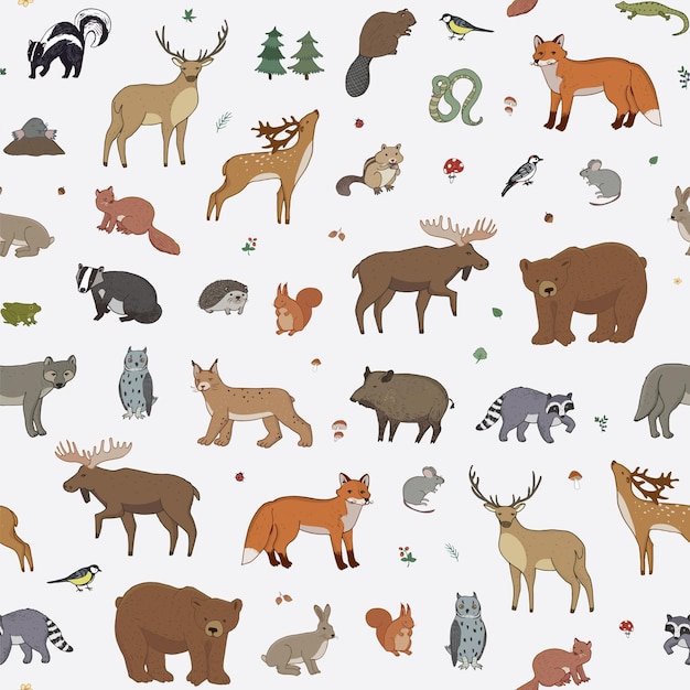 Forest animals vector seamless pattern