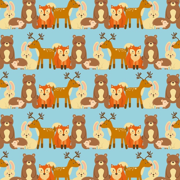 Forest animals wildlife natural seamless pattern