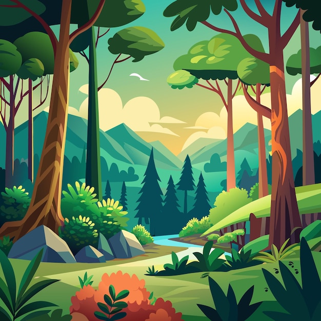 Forest Background cartoon vector Illustration flat style artwork concept