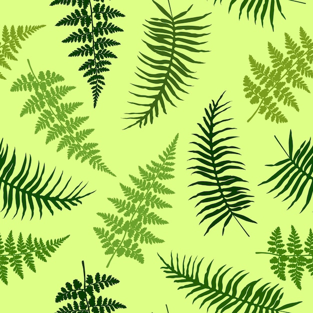 Forest bush plant tropical fern grass herb leaves print seamless background