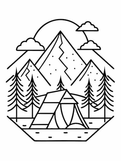 Forest camp colouring book pages for children and adults with vector design