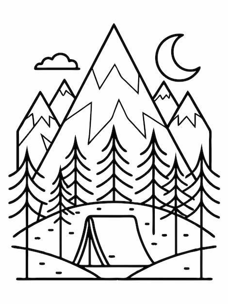 Forest camp colouring book pages for children and adults with vector design