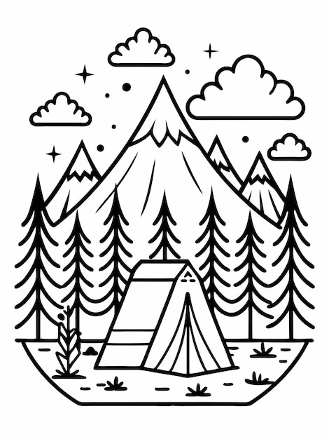 Forest camp colouring book pages for children and adults with vector design